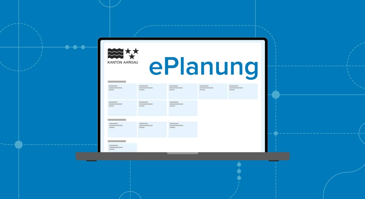 Illustration eines Notebooks, auf dem der digitale Service ePlanung geöffnet ist.