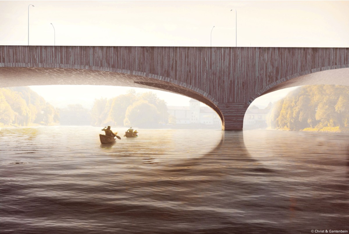 Aarebrücke, Richtung Westen,im Hintergrund das Wasserkraftwerk 