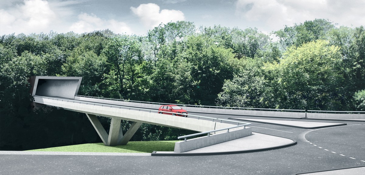 Visualisierung von der neuen Bachtalbrücke (inkl. Nordportal) beim Kreisel Bachtal