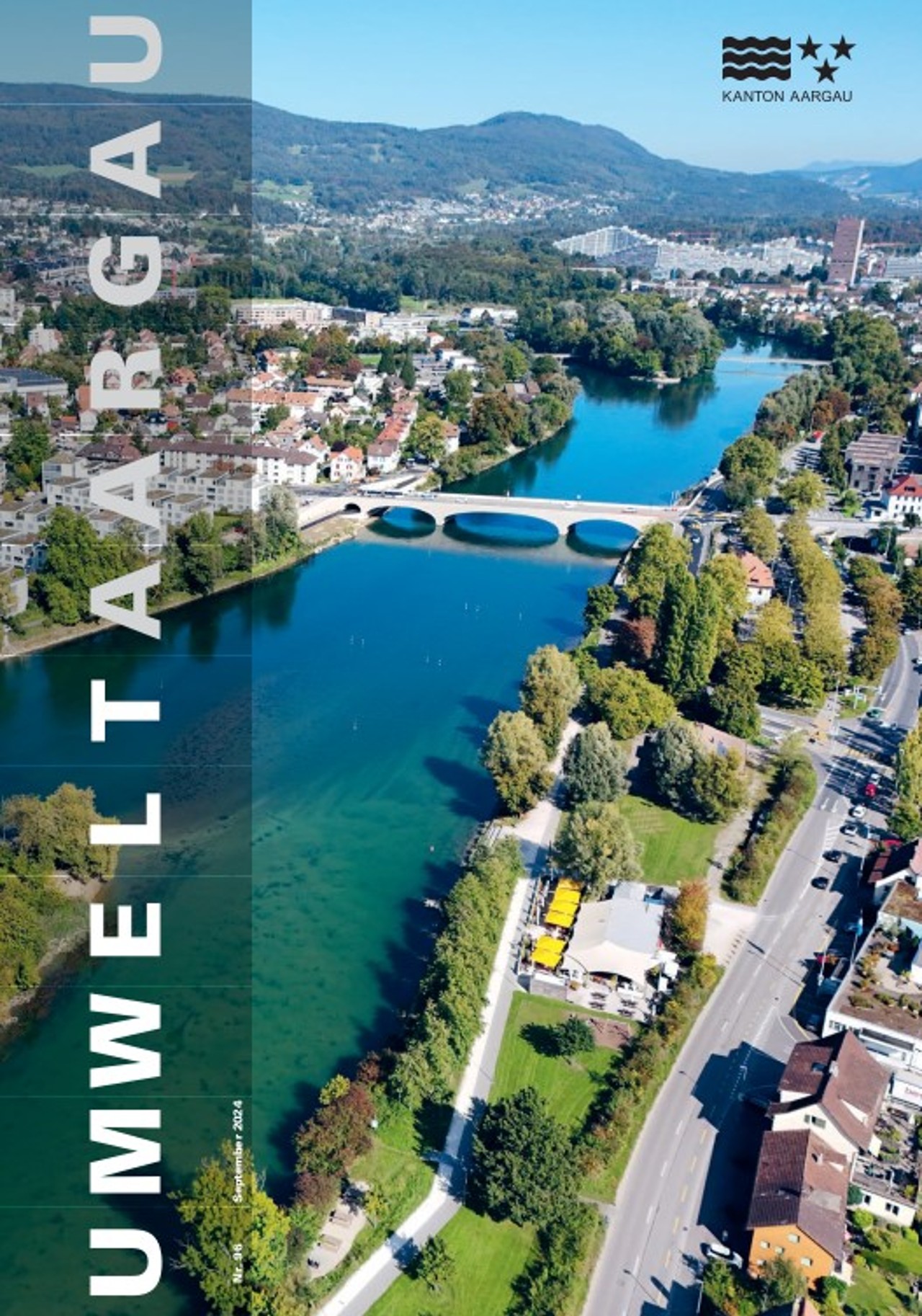 Blick auf die Aare und die Aare Richtung Osten anfangs Oktober 2023