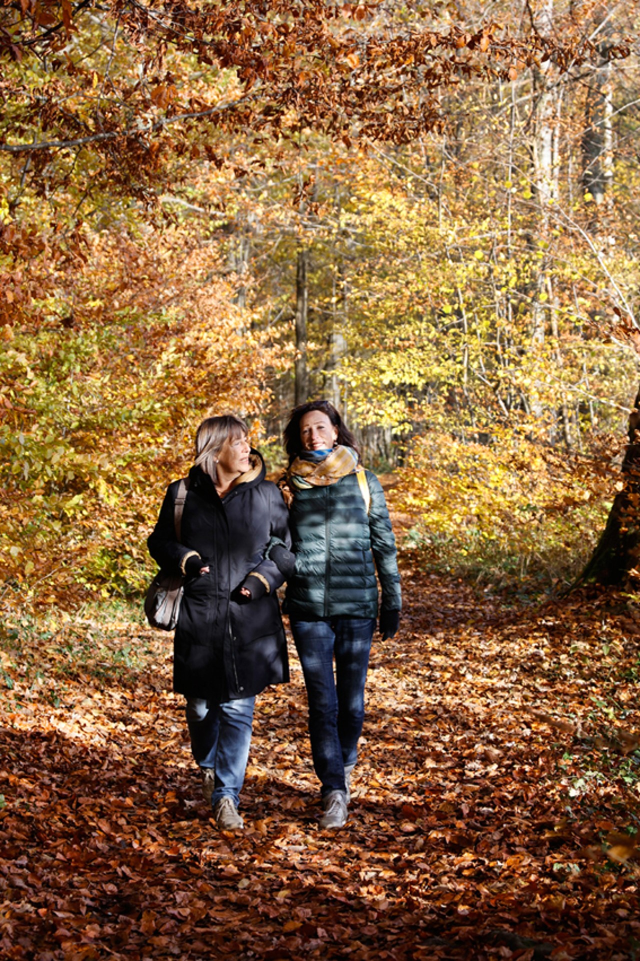 Zwei Frauen spazieren durch den Wald