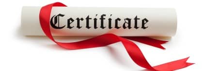 Ein Zertifikat mit einer roten Schleife